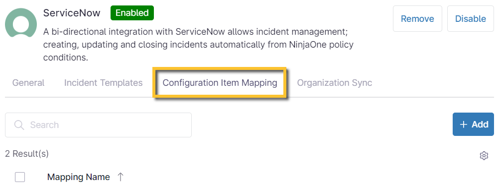 NinjaOne Integrations: ServiceNow Configuration Item Mapping - NinjaOne