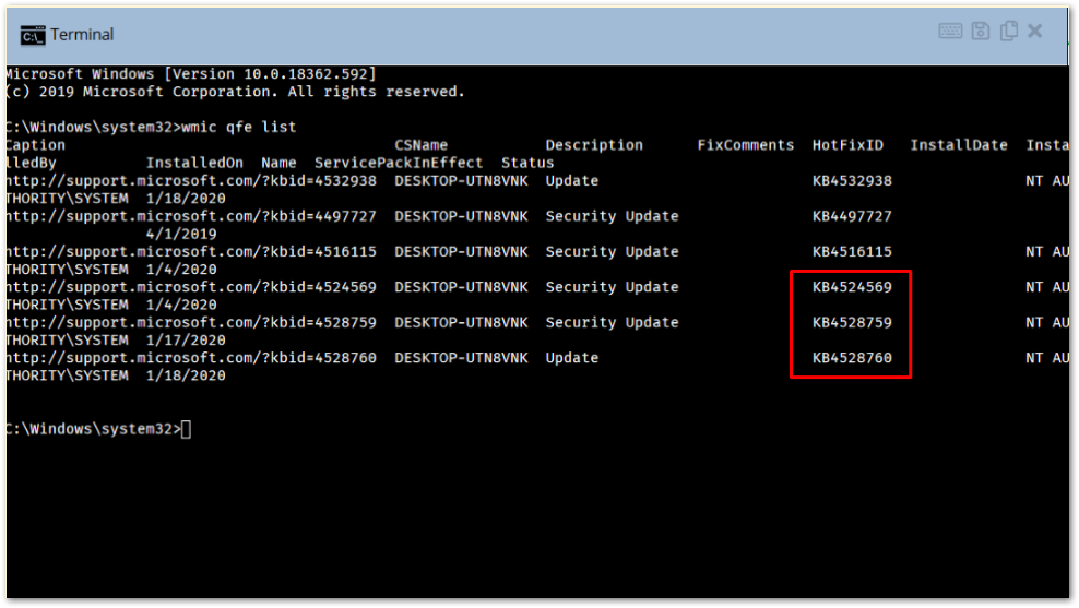 Installed updates as returned by a WMI query