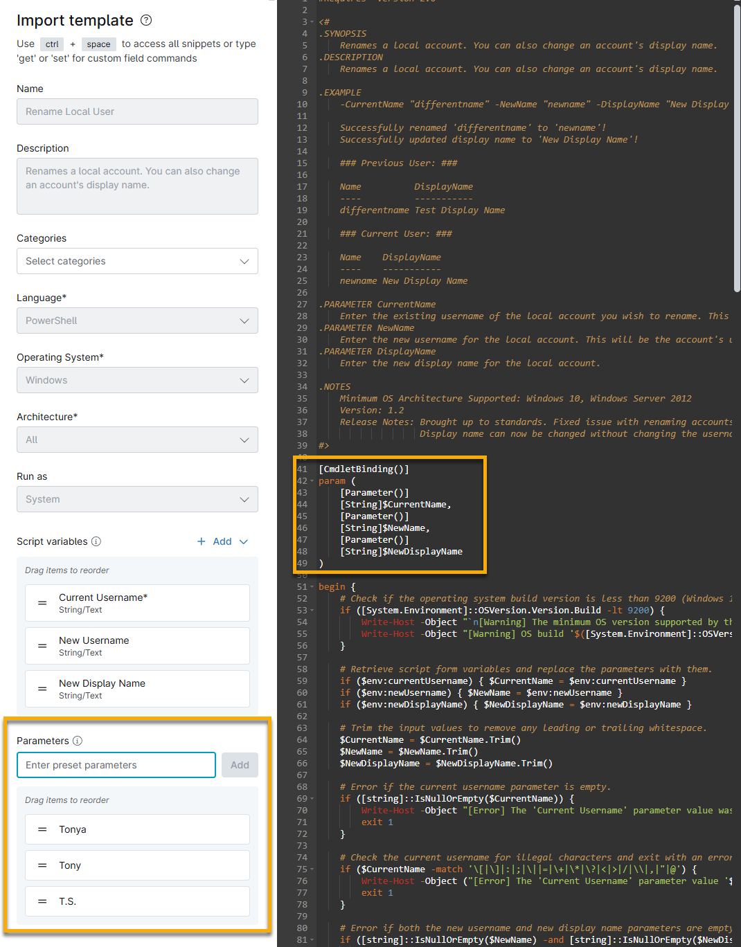 Powershell Script Variable Ninjaone Biblioteca de scripts: parámetros - NinjaOne