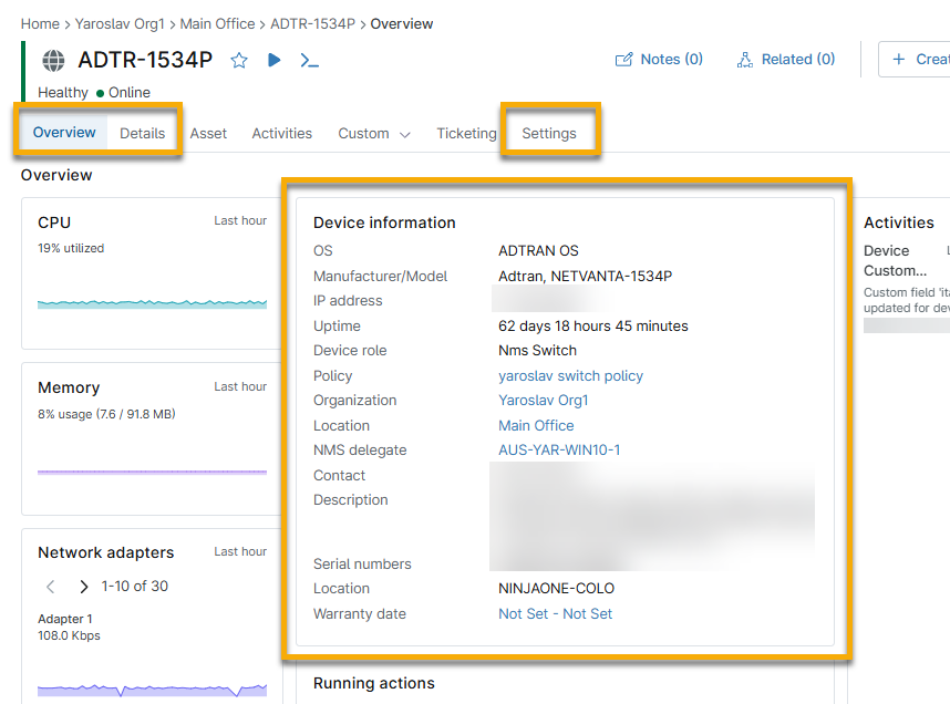 NinjaOne NMS: Device Dashboard Navigation and Management - NinjaOne